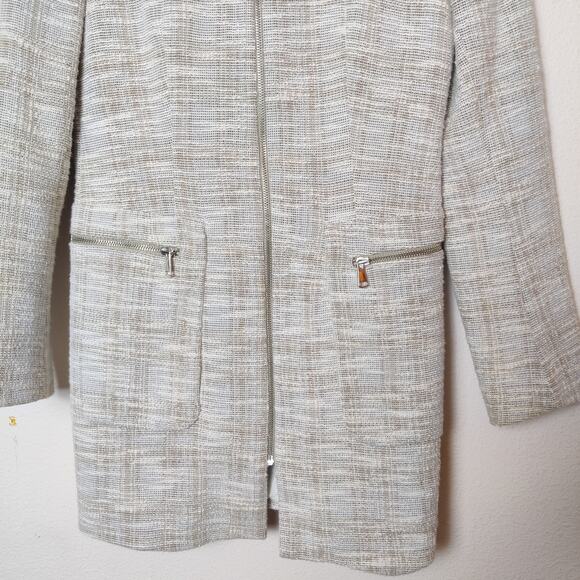 Zara Small Tweed Full Zip Longline Beige Blazer Jacket Preppy Old Money Luxury - Picture 4 of 12